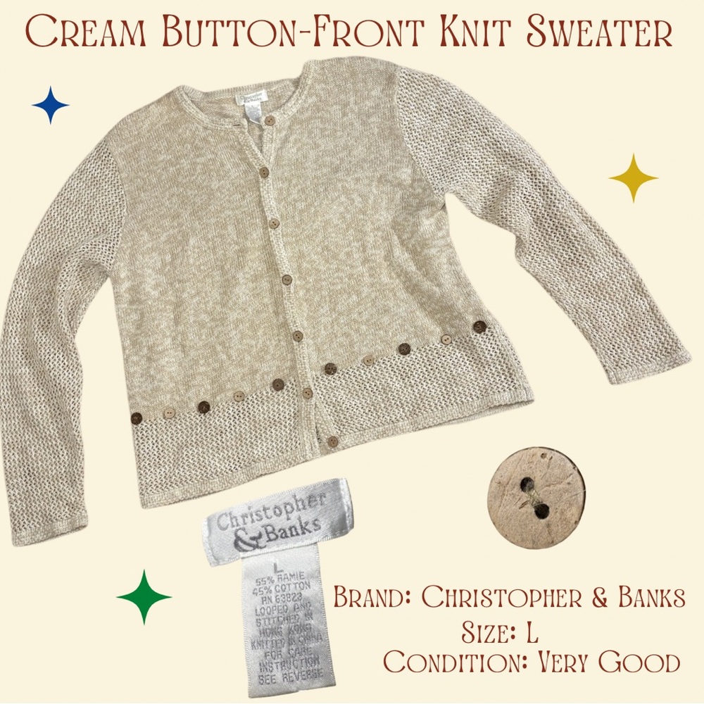 Christopher & Banks Cream Button-Front Knit Sweater